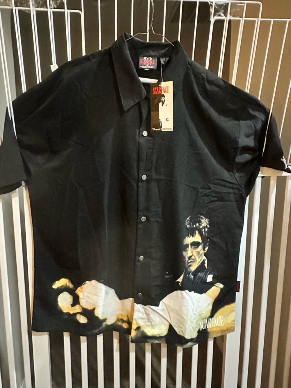 Scarface Graphic Short-Sleeve Button-Down Shirt in Black